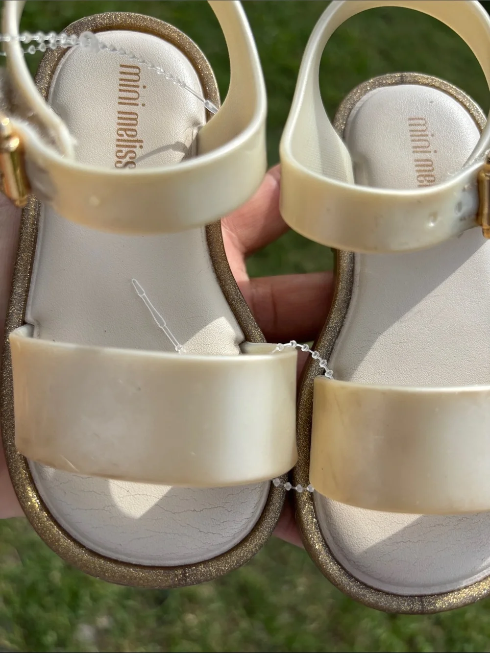 Mini Melissa Cream Jelly Sandals with Gold Buckles